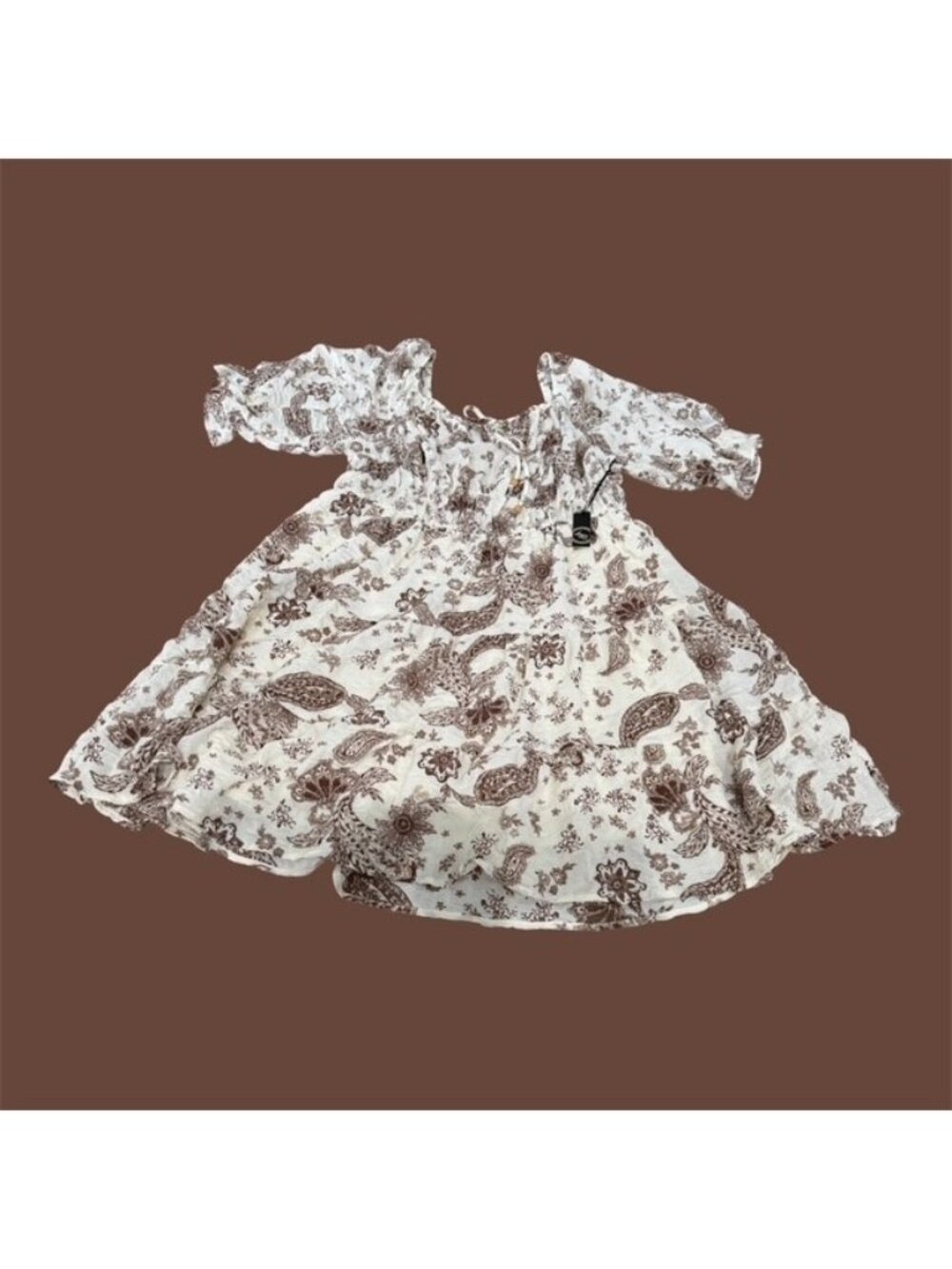 Liberty Love Cream Brown Floral Dress Paisley Tiered Puff Sleeves 3XL Juniors NW